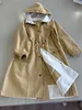 Women's Trench Coats 2023 Autumn And Winter Women Hooded Waist Drawstring Long Coat