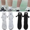 Men's Socks 4 Pairs Funny Magnetic Suction 3D Doll Couple Black & White Polyester Cotton Unisex Holding Hands Sock