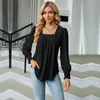 Blouses Femmes Mode Femme Blouse Chemises Pour Femmes Élégant À Manches Longues Col Carré Violet Noir Blanc Tops En Mousseline De Soie Automne Vêtements