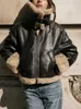 Daunenparkas für Damen, doppelseitige Biker-Jacke aus Kunstleder, neue Kunstpelz, warme Lammwolle, verdickte Jacke, Revers, weiblicher Kurzmantel, PU-Oberbekleidung, J231219