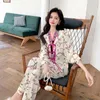 Indumenti da notte da donna 2023 Autunno Pigiama Imposta stile cinese Design di stampa Velluto dorato Pijama sexy per le donne Abbigliamento da notte Donna