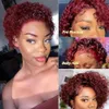 Perruque coupe lutin 99J couleur dentelle perruque printemps curl court Bob perruque de cheveux humains pour les femmes naturel noir couleur cheveux blonds pas cher en gros perruque de mode de cheveux humains