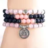 MG0987 Trendy Design 6 MM Rose Quartz Lava Stone Armband Women's Pink Opal 108 Mala Ohm Charm Armband275T