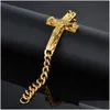 Bangle Jesus Cross Mens 14K Yellow Gold Bracelet Male Pseira Braclets Color Wrist Bracelets For Men Jewelry Drop Delivery Jewelry Brac Dhofj