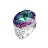 Новейший стиль для женщин, цветные кольца, ювелирные изделия, стерлинговое серебро 925 пробы, овальные, радужные, огненные, мистические, топазовые драгоценные камни, серебряные кольца3167
