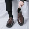 Dress Shoes Genuine Cow Leather Brogue Wedding Business Men Casual Flats Vintage Handmade Oxford For Black Burgundy 2023