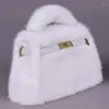 이브닝 가방 2023 고품질 여성 밍크 헤어 핸드백 고급 디자인 모피 스 플라이 싱 가죽 작은 정사각형 가방 부드러운 푹신한 플러시 크로스 바디