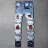 Jeans da uomo Autunno Diamond Colore a contrasto High Street Jean per uomo Casual Hip Hombre Pantaloni da moto Strappati Homme