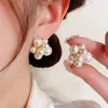 Boucles d'oreilles créoles en cuivre plaqué or 18 carats S925, Design superposé avec aiguille incrustée de perles, bijoux uniques de personnalité rétro