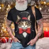 Мужские футболки Рождественская футболка с принтом кота для мужчин Модные 3D-образцы животных Негабаритные футболки Повседневная футболка с круглым вырезом с коротким рукавом Смешная рождественская одежда T231219