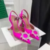 Designer sandaler amina muaddi klänningskor satin spetsiga slingbacks bowtie pumpar kristallsunflower hög klackade sko10cm kvinnor lyx parti bröllop