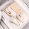 Pantoufles 2023 Élégant Talon Bas Femmes Mules Été Sexy Bout Pointu Dames Sans Lacet Loisirs Bureau Chaussures Beige Pompes Femme