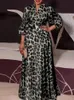 Basic Casual Jurken VONDA 2023 Bohemian Dames Maxi-jurk Retro Luipaard Gedrukt Oversize Party Zonnejurk Lantaarnmouwen Chique Lange Gewaad Femme 231219