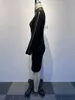 Sukienki swobodne 2023 Luksusowy projektant młody seksowne czarne biuro dama turtleck pełny rękaw słodkie wysokie talii kobiety chuda krótka sukienka ołówkowa