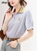 Polos Women Polos Mishow francuska haftowa koszulka polo dla kobiet 2023 Summer Koreańska Kolejna Kolorowa szyja Kobieta Solid Tops Office Pani