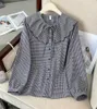 Camicette da donna Camicia a maniche lunghe con collo a quadri scozzese Camicia femminile primaverile e autunnale Versione coreana della camicetta casual con temperamento ampio e ampio