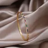 Bileklik Kore moda mücevher 18k altın kaplama lüks renk kare zirkon kapalı bilezik zarif kadın düğün parti aksesuarları