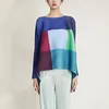 女性のTシャツmiyakeプリーツ長袖ラウンドネックTシャツ2024春夏ファッションデザイン無料サイズ印刷チェック