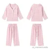 Pijamas da menina gola aberta rosa xadrez conjuntos de pijama bonito criança do vintage crianças pijamas conjunto sono loungewear roupas infantis