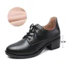 Dress Shoes Black Small Woman British Style Spring And Autumn 100 Match Deep Mouth Single Thick Heel Real Leather