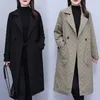 Damen-Trenchcoats, mittellang, Diamantgitter-Mantel für Frühling und Herbst, übergroße, schlankmachende, vielseitige Jacke mit Anzugkragen über dem Knie