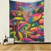 Wandteppiche Trippy Pilz Tapisserie Hippie Bunte Pflanzenkunst Wand Hexerei Hängender Vorhang für Schlafzimmer Wohnzimmer Dekorationen