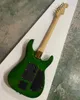 Guitare électrique vert brillant pour gaucher, avec pont trémolo, matériel doré, dessus en érable matelassé, personnalisable