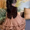 Vestidos de menina garotas vestido de outono da primavera 2023 moda princesa lantejas marrom vestido de colete marrom crianças tule suéter fofo vestidos infantis roupas