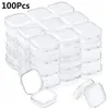 ジュエリーボックス100pcs小さな箱正方形の透明なプラスチックボックスジュエリーストレージケース仕上げコンテナパッケージングイヤリング用の収納ボックス231218