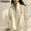 Women's Hoodies Half High Collar Sweater Plush Thickened Warm Fleece Coat Zipper Mock Neck Loose Pullover Korean Streetwear Sweatshirt