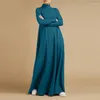 Roupas étnicas Vestidos de Outono Muçulmanos Mulheres Abaya Dubai Turquia Alta Pescoço Sólido Solto Casual Long Sundress Turco Vestido Islâmico Kaftan