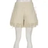 Women's Shorts IAMTY Sweet Mesh Tiered Ruffle Skirts Khaki Wide Form Side Bandage Cute Pants Lolita Style Soft Girls Y2K