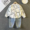 Pullover Toddler Baby Boy Clothing Fashion Cartoon Print Sweatshirt +Jeans Sets Fall Kids Long Sleeve Denim Suits Child Clothes