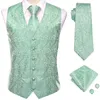 Men's Vests Jacquard Silk Mens Paisley Green Teal Blue Red Waistcoat Tie Hanky Cufflinks Brooch Sets Wedding Formal Business Hi-Tie