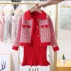 Kleidung Sets Junge Kinder Set Für Mädchen Herbst Winter Baumwolle Gitter Jacke Gestrickte Dünnes Kleid 2 stücke Kinder Teen Kleidung 4 bis 12 231218