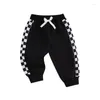 Pantalon enfant en bas âge bébé garçon pantalons de survêtement damier Patchwork pantalon de jogging élastique décontracté pour bébé né