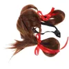 Dog Apparel Cosplay Wig Brown Pet Wigs With Red Ribbon Funny Headwear Toy Cat Dress Up