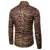 Mäns casual skjortor Fashionabla Leopard Print Shirt Slim Fit Long Sleeve Button Down Tops M 3XL White/Brown