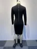 Casual Kleider 2023 Herbst Winter Schwarz Diamanten Junge Sexy Büro Dame Rollkragen Volle Hülse Stil Hohe Taille Frauen Lange bleistift Kleid