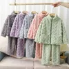 Pajamas Thicken Baby Boys Pajamas Autumn Winter Flannel Warm Children's Home Clothes Two-Piece Set Solid Color Plush Kids Girls Pajamas