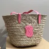 Lady High Quality Raffia Straw Weave Bucket Bag Stor tote axel lyxig designer handväska strandväskor Kvinnor Mens Crossbody Clutch Weekend Overnight Shopper Påsar