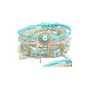 Collane con ciondolo 4 set Bracciali con perline elasticizzate Bohemian Mtilayer Evil Eye Bracciale a mano Hamsa Ciondoli Boho impilabili fatti a mano Mtico Dhjlq