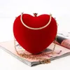 Evening Bags Red Heart Design Women Clutch Small Diamonds Golden Velvet Party Wedding Handbags Purse for Female Purses 231219