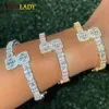 Link Chain Gold Silver Color Opened Square Zircon Charm Armband Iced Out Bling Baguette Cz Bangle For Men Women Luxury Jewelry256T