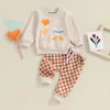 Clothing Sets Toddler Boys Valentine S Day Outfits Heart Letter Print Long Sleeve Sweatshirts And Checkerboard Pants 2Pcs Clothes Set