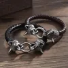 Bangle Viking Bracelet Leather Rope Chain Double Bite Ring For Men Amulet Jewelry Gift MaleBangle233H