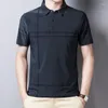 Polos para hombres Smart Casual Hombres Rayas Plaid Smooth Polo Shirts Verano Básico Ropa Masculina Streetwear Moda Negocios Tops de manga corta