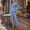 Kvinnors tvåbitar byxor Eleganta kvinnor Set Y2K Outfits Office Lady Long Sleeve Corset Button Blazer Jacket Coat Skinny Slit Suit