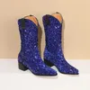 Paillettes di stoffa 571 chmury bling rosa oro rosa donne luccicanti scarpe da ballo inverno danza stivali western tacchi grossi blu viola 231219 231219