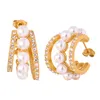 Orecchini squisiti da donna in acciaio inossidabile placcato oro 18k Orecchini di perle geometriche a forma di C. Coppia regalo di orecchini per feste di alta qualità